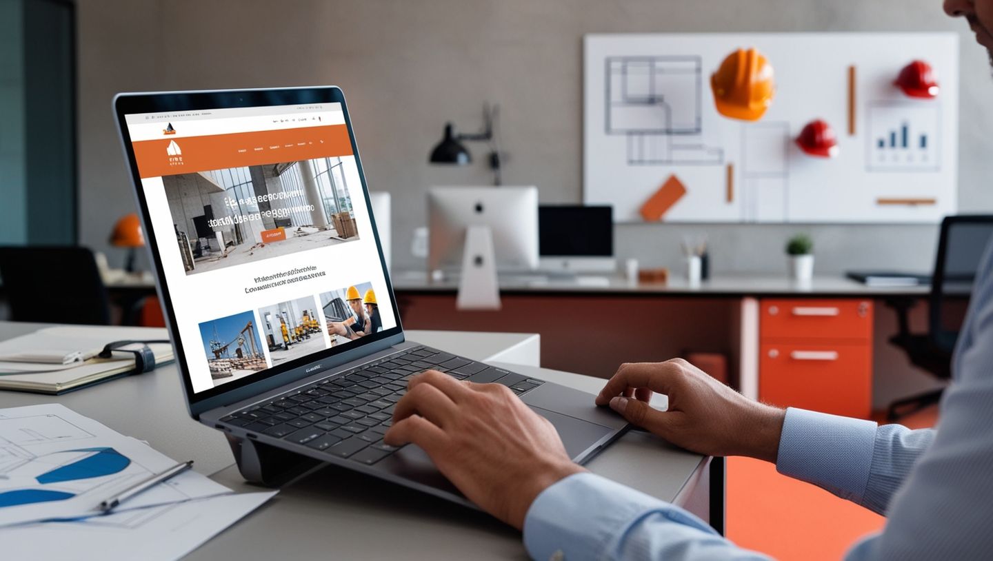 Ordinateur portable affichant le site internet d’une entreprise du bâtiment