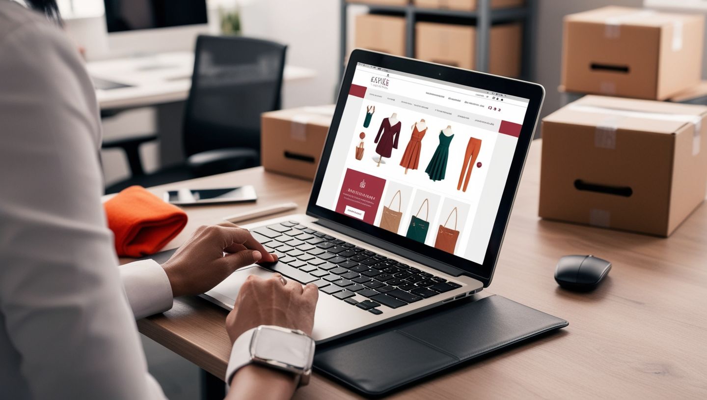 Personne gérant une boutique de vêtements en ligne sur un ordinateur portable