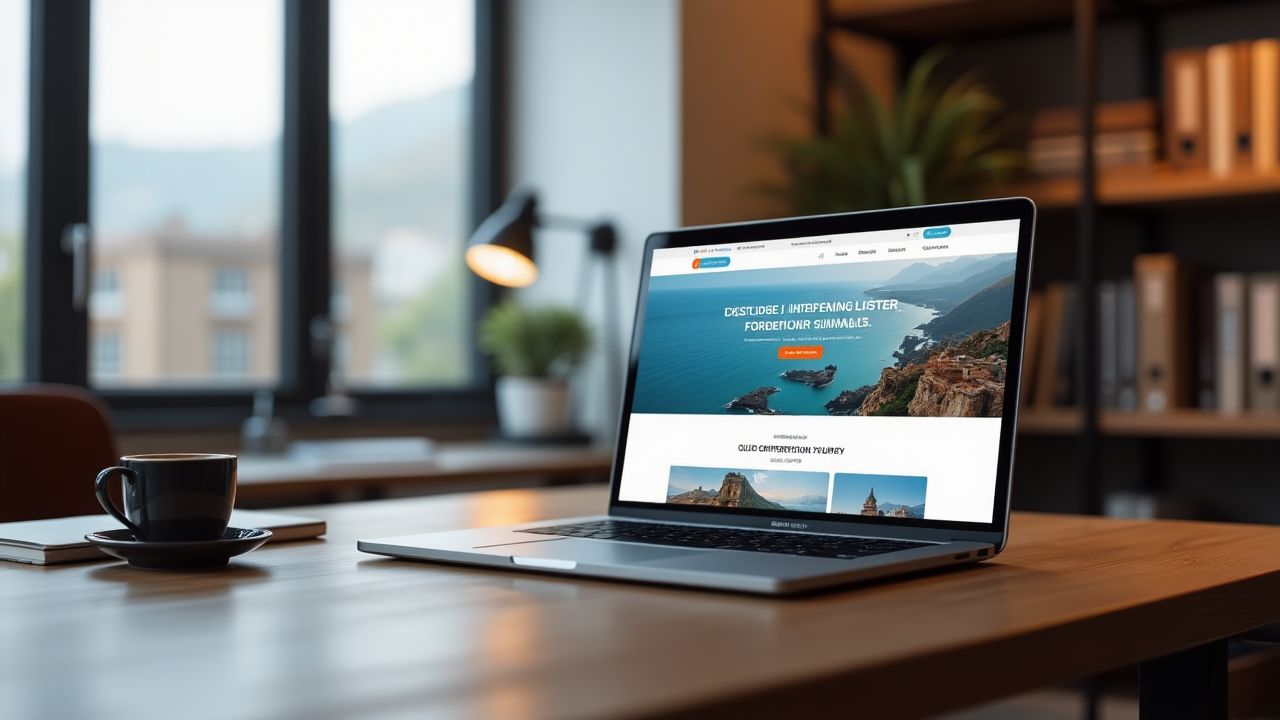 Ordinateur portable affichant le site web d’un établissement touristique